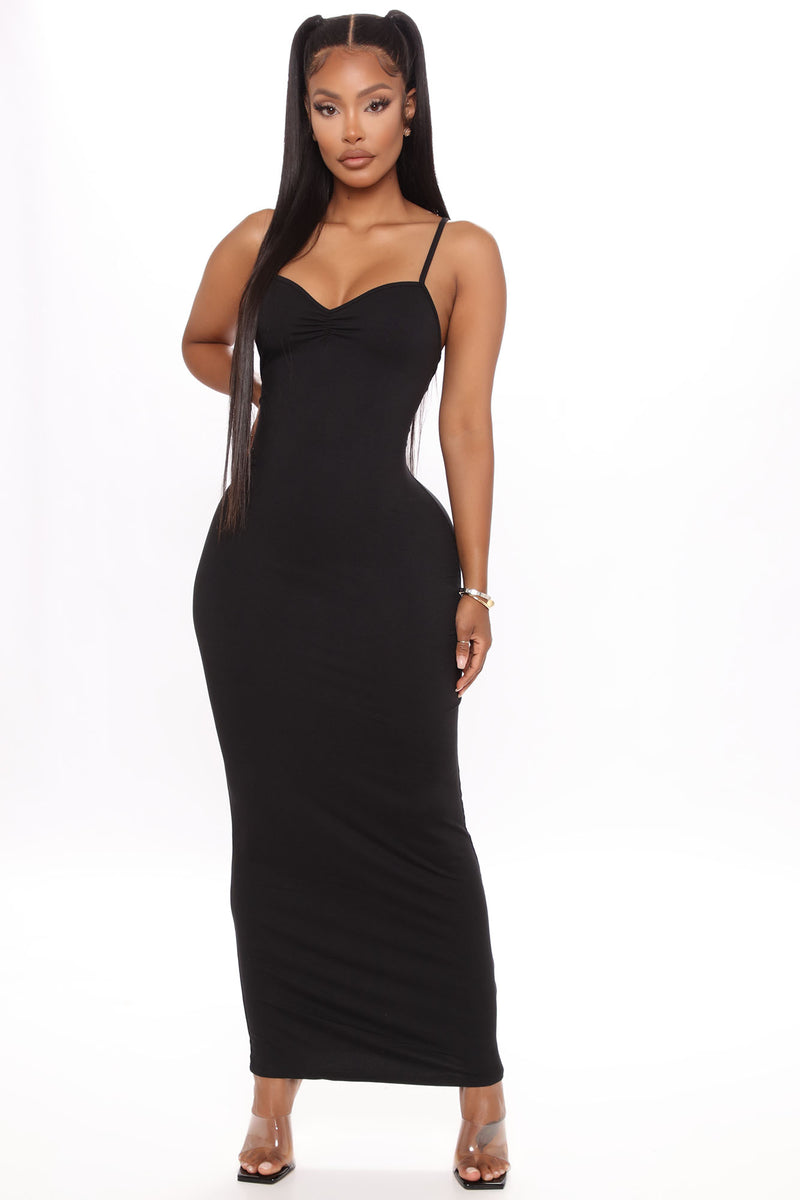 Best Ruched Maxi Dress - Black ...